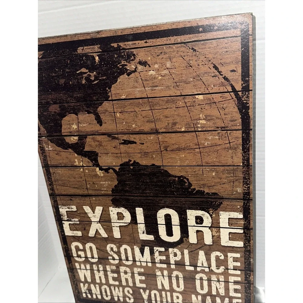 Primitives by Kathy Explore World Map Wooden Box Sign Wall Art Decor 31373
